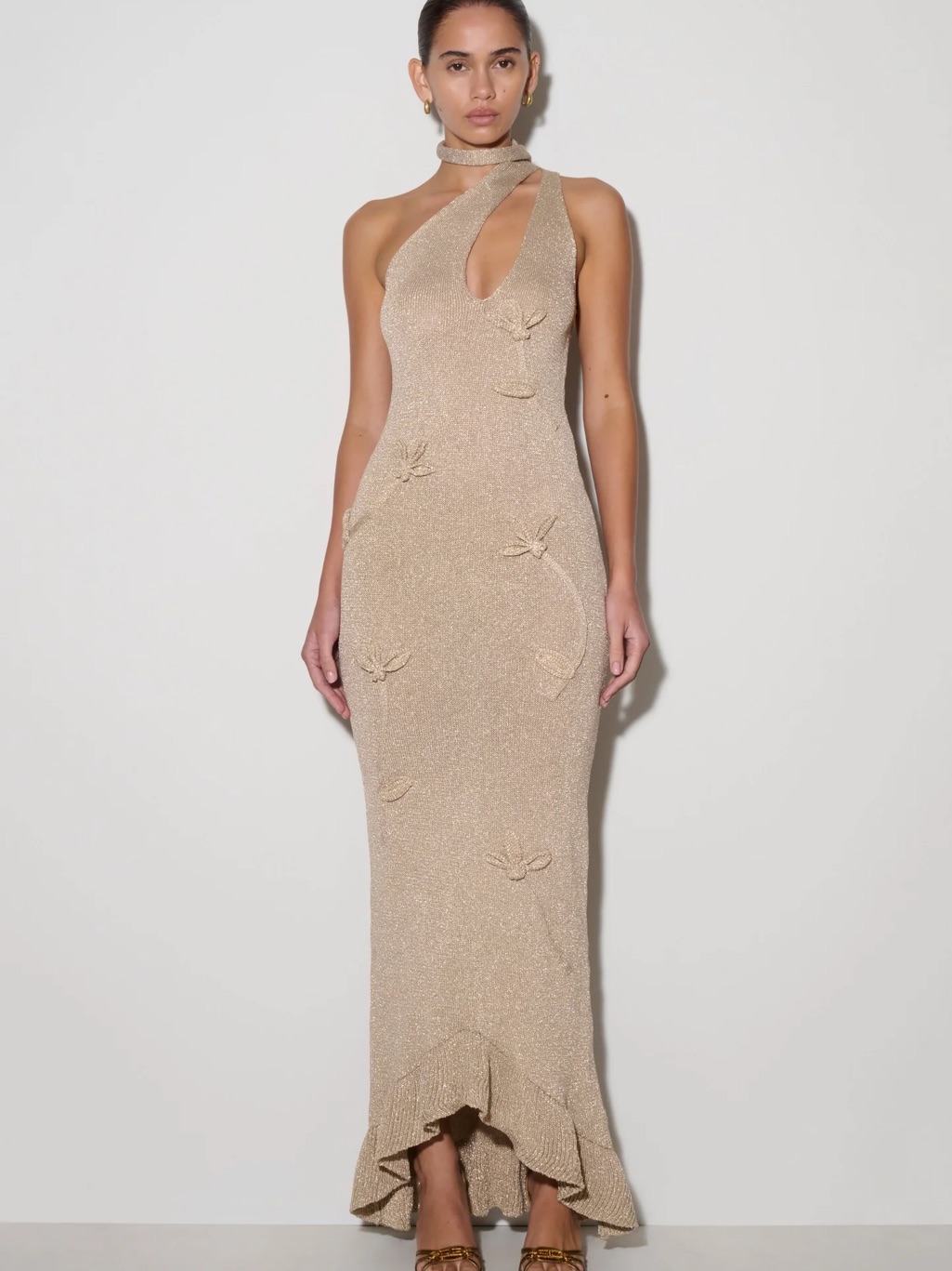 Meshki Celestino Floral Metallic Knit Maxi Dress - Gold
